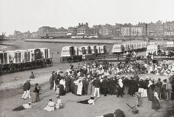 Entertainment on the beach at Margate, Kent, England in the 19th century. From Around The Coast, An Album of Pictures from Photographs of the Chief Seaside Places of Interest in Great Britain and Ireland published London, 1895, by George Newnes Limited
