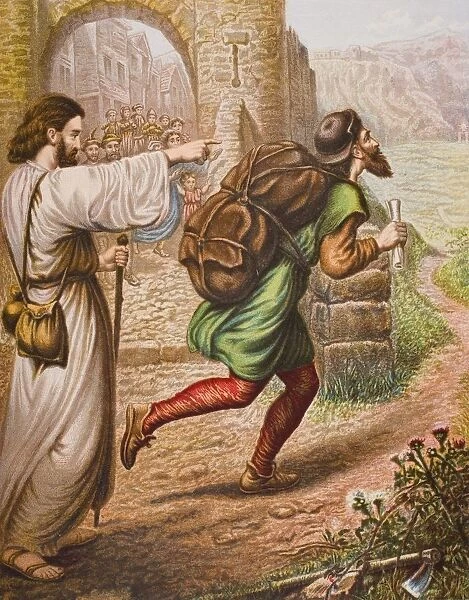 Evangelist Directs Christian On His Way. From The Book The Pilgrims Progress By John Bunyan, From Late 19Th Century Edition
