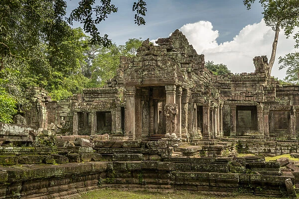 Facade of Preah Khan temple in trees, Angkor Wat, Cambodia