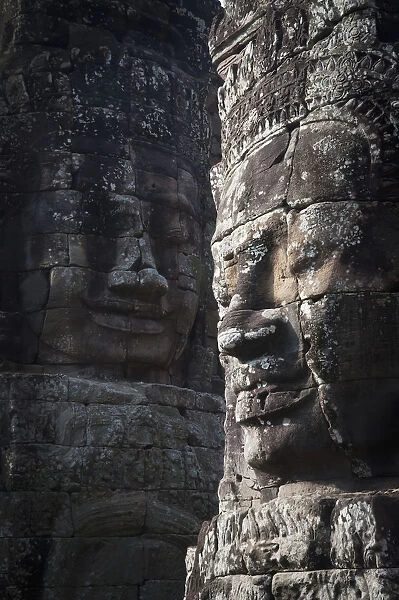 Face sculptures on stone walls at angkor wat; Cambodia