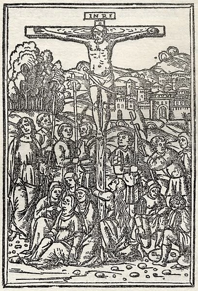 Facsimile Of The Crucifixion Used As The Inital Letter T From Officium Beate Marie Virginis Printed Venice 1513 From A Catalogue Of A Collection Of Engravings Etchings And Woodcuts By Richard Fisher Published 1879