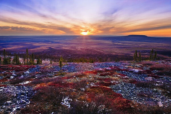 Fall Colours And Sunset Along Dempster Highway, Yukon