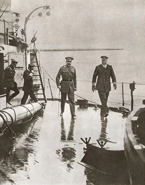 Field Marshal Horatio Herbert Kitchener, 1St Earl Kitchener, On The Left, Seen Here With Admiral Sir Frederic Charles Dreyer, On The Right, On Board The Flagship H. M. S. Iron Duke At Scapa Flow In 1916 During World War I. From The Story Of 25 Eventful Years In Pictures, Published 1935