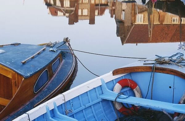 Fishing Boats And Reflection Of Houses In Harbor, Blakeney