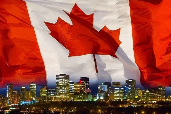 Flag Of Canada Over Albertas Capital City, Edmonton, Alberta, Canada
