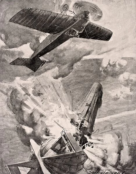Flight Sub-Lieutenant Warneford Vc Bombs And Destroys Zeppelin Airship 1915 He Received The Victoria Cross For His Action From The War Illustrated Album Deluxe Published London 1916