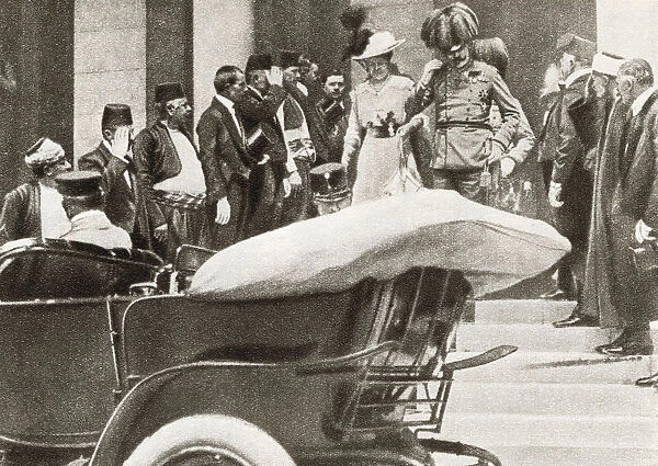 Franz Ferdinand Archduke Of Austria And His Wife Sophie, Duchess Of Hohenberg Moments Before They Were Assassinated In Sarajevo On June 28, 1914. From The Story Of 25 Eventful Years In Pictures, Published 1935