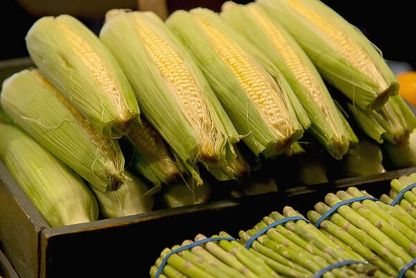 Fresh Corn On The Cob And Asparagus; Seattle, Washington, United States Of America