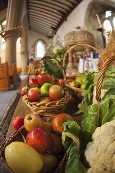 Fresh Food On Display On A Table For Harvest Festival; Kelso, Scottish Borders, Scotland