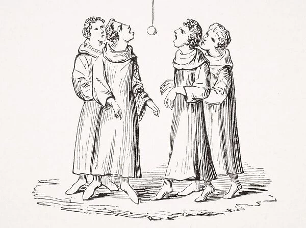 The Game Of Bob Apple, Or Swinging Apple. 19Th Century Reproduction From 14Th Century Manuscript