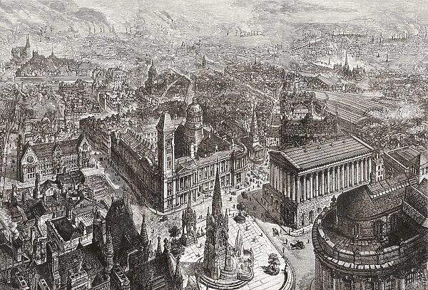 General View Of Birmingham, West Midlands, England In The 19th Century Showing The Council House, Town Hall And Chamberlain Memorial. From Cities Of The World, Published C. 1893