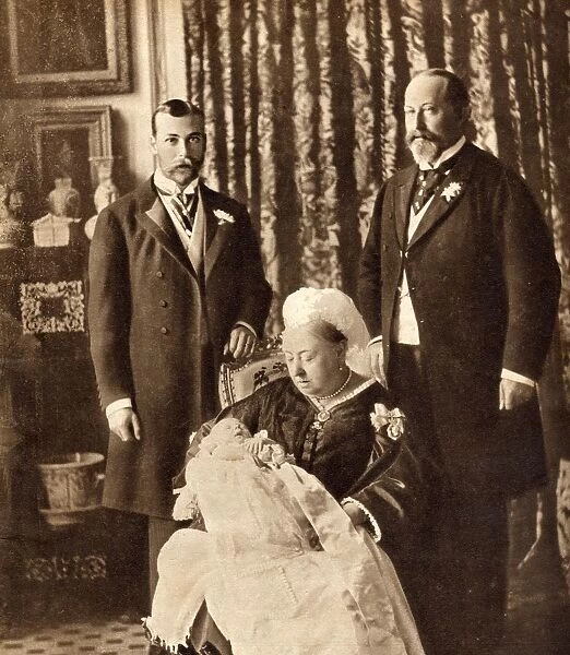 Four Generations Of The English Royal Family. Standing Left, The Future King George V, Standing Right, King Edward Vii, Seated Queen Victoria Holding The Future King Edward Viii. From His Majesty King Edward Viii Published 1936