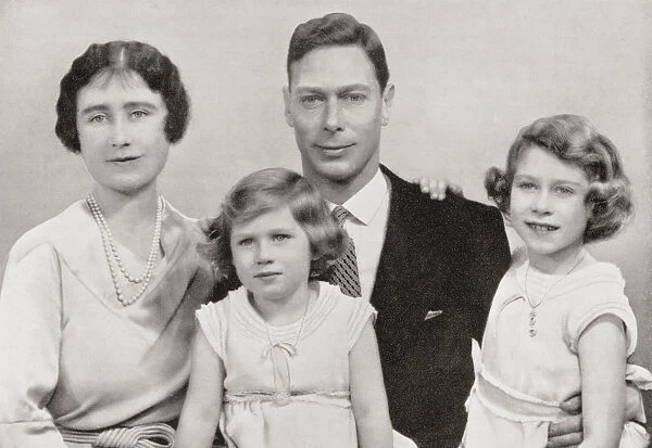 George Vi With His Wife Queen Elizabeth, Elizabeth Angela Marguerite Bowes-Lyon And Their Children The Princesses Margaret And Elizabeth, Circa. 1937. From The Coronation Of Their Majesties King George Vi And Queen Elizabeth, Official Souvenir Programme Published 1937
