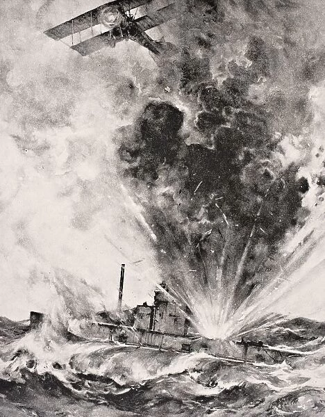 German Submarine Bombed And Sunk August 26 1915 By Squadron-Commander Arthur Wellesley Bigsworth R. N. From The War Illustrated Album Deluxe Published London 1916