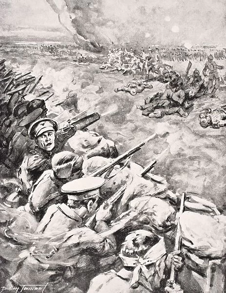 German Troops Charge Against British Trenches 1915 From The War Illustrated Album Deluxe Published London 1916