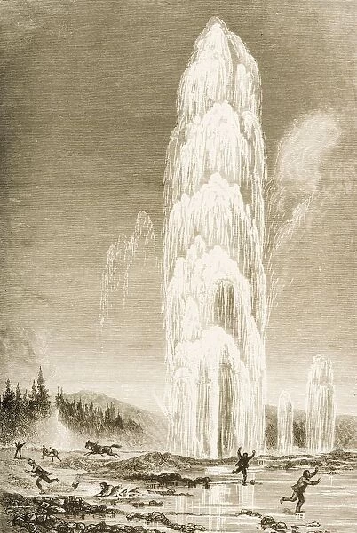 Giantess Geyser In Yellowstone National Park Erupting In 1870S. From American Pictures Drawn With Pen And Pencil By Rev Samuel Manning Circa 1880