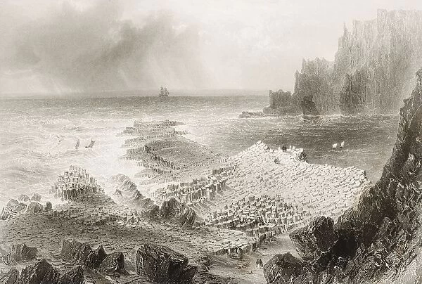 The Giants Causeway From Above, County Antrim, Ireland. Drawn By W. H. Bartlett, Engraved By S. Bradshaw. From 'The Scenery And Antiquities Of Ireland'By N. P. Willis And J. Stirling Coyne. Illustrated From Drawings By W. H. Bartlett. Published London C. 1841