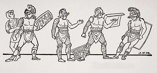 Gladiators, From A Wall Painting At Pompeii, From The Book The Outline Of History By H. G. Wells Volume 1, Published 1920