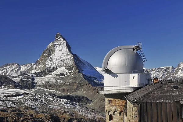 Gornergrat Astronomical Observatory and Hotel with Matterhorn, Zermatt, Alps, Valais, Switzerland