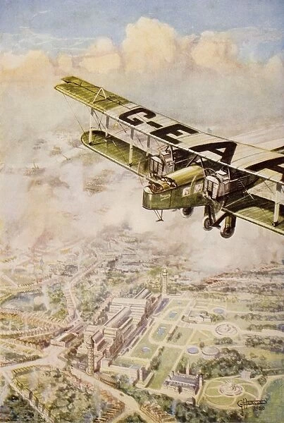A Handley Page Machine Of The London-Paris Air Service Passing The Crystal Palace, Inward Bound, By G. H. Davis. From The Book The Outline Of History By H. G. Wells Volume 2, Published 1920