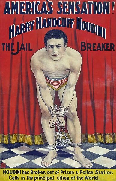 Harry Houdini, born Erik Weisz, 1874 - 1926. Hungarian born American escape artist , magician and stunt performer. From a poster advertising a performance dating from circa 1900