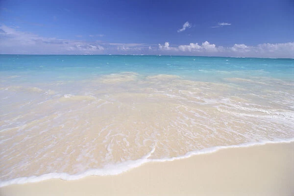 Hawaii, Beautiful White Sand Beach With Turquoise Water, Blue Sky
