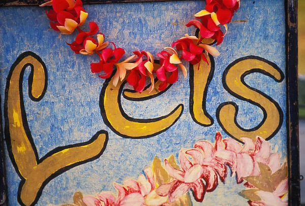 Hawaii, Big Island, Hilo, Lei And Flower Stand Sign