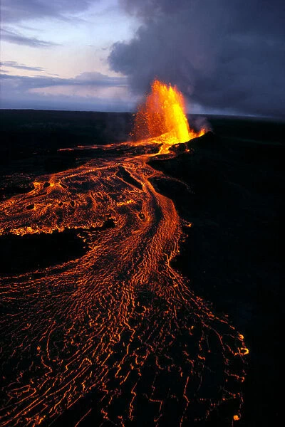Hawaii, Big Island, Kilauea Volcano, Eruption, River Of Lava, Aerial Shot A26D