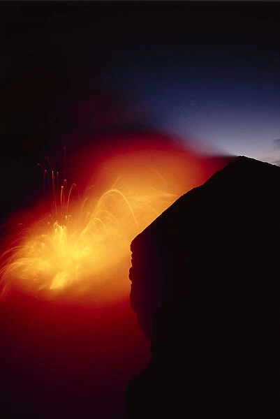 Hawaii, Big Island, Kilauea Volcano Meets The Sea, Explosive Reaction At Twilight