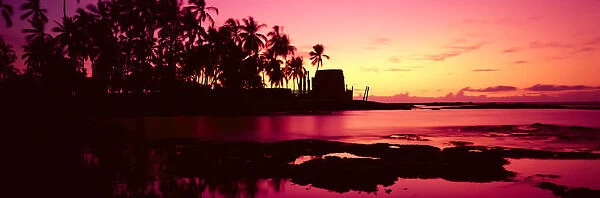 Hawaii, Big Island, Kona, Pu uhonua O Honaunau (Place Of Refuge) At Sunset, Panoramic A44F