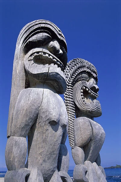 Hawaii, Big Island, Puuhonua O Honaunau, Close-Up Of Wooden Statue Ki i