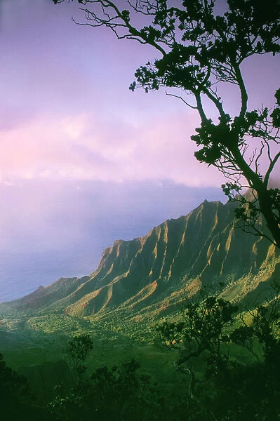 Hawaii, Kauai, Na Pali Coast, Kalalau Valley And Kaaalahina Ridge, View From Kokee State Park Lookout