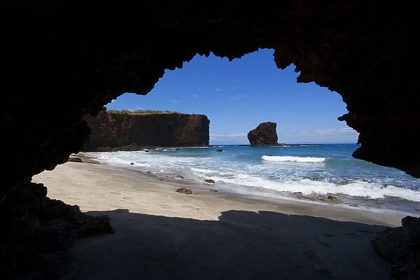 Hawaii, Lanai, Pu u Pehe, Sweetheart Rock Seen From Sea Cave