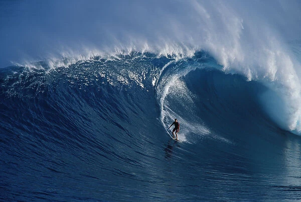 Hawaii, Maui, Buzzy Kerbox Surf Curling Wave At Jaws Aka Peahi, Curling Wave