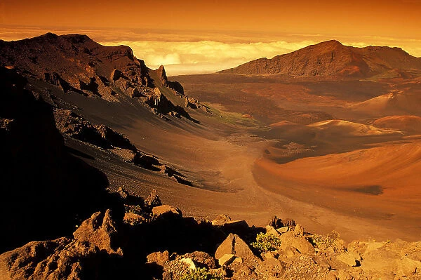 Hawaii, Maui, Golden Sunlight Over Haleakala Crater, National Park