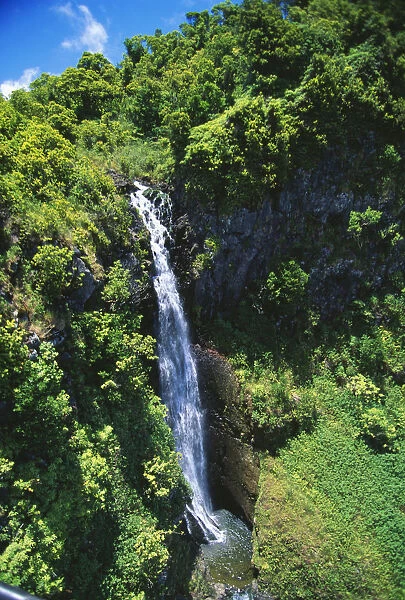 Hawaii, Maui, Waterfall Along Slopes Of Haleakala Above Huelo