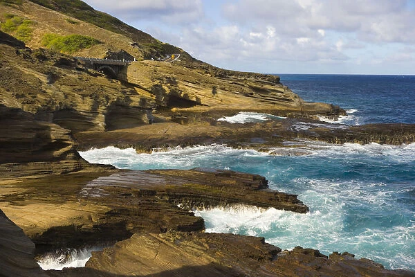 Hawaii, Southeast Oahu, Portlock Coast, Ocean Crashing Against Rocky Coastline