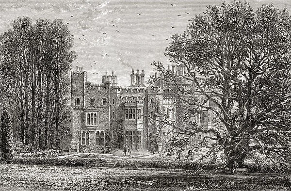 Hawarden Castle, Hawarden, Flintshire, Wales. It was the estate of the former British prime minister William Gladstone. From Welsh Pictures, published 1880