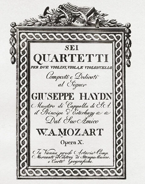 Haydn Quartets (Op10). Cover of score for Mozarts Haydn Quartets (6 quartets dedicated to Haydn). Wolfgang Amadeus Mozart, 1756-1791. Austrian composer. From The Golden Age of Vienna, published 1948