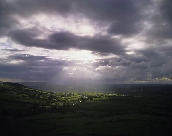 High Angle View Of A Field At Sunset, Loughcrew, Old Castle, County Meath, Republic Of Ireland