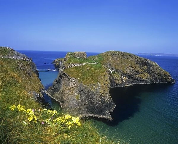 High Angle View Of Rock Formations With A Rope Bridge, Carrick-A-Rede Rope Bridge, County Antrim, Northern Ireland