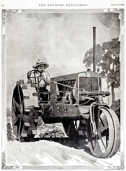 Historic Illustration Of Farmer On Wallis Tractor In Early 29th Century