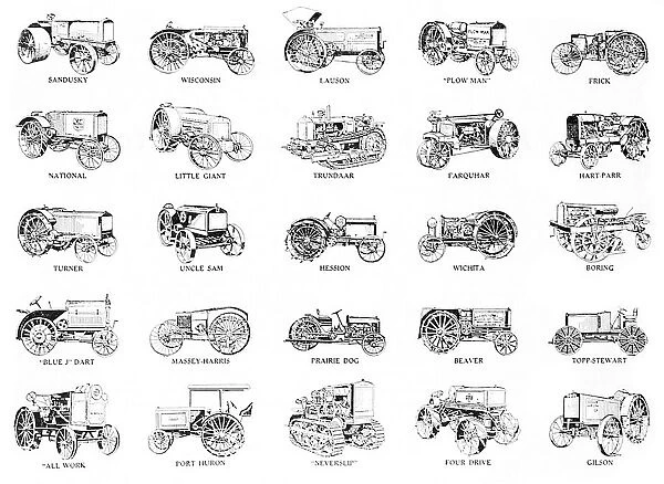 Historic Tractor Illustrations With Labels From Early 20th Century