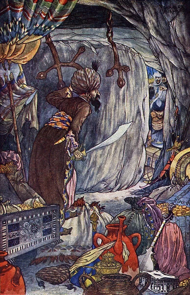 The History Of Ali Baba And The Forty Thieves. Illustration By Charles Folkard From The Book The Arabian Nights Published 1917