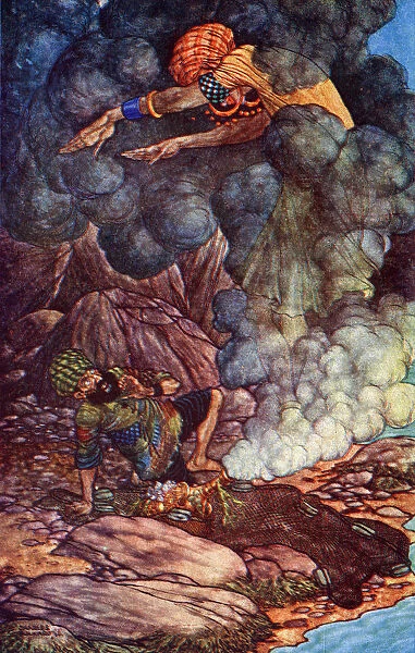 The History Of The Fisherman. Illustration By Charles Folkard From The Book The Arabian Nights Published 1917