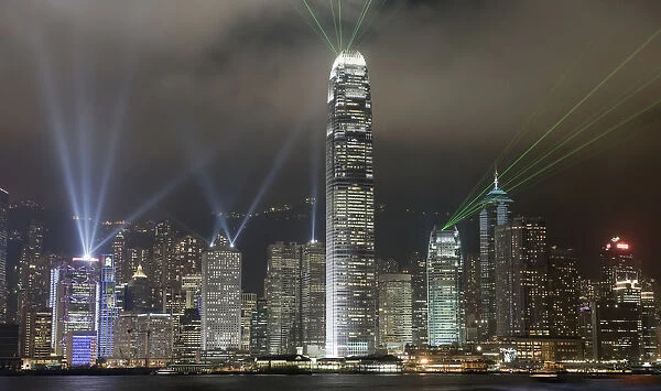 Hong Kong Light Show, At Night, Over Skyline