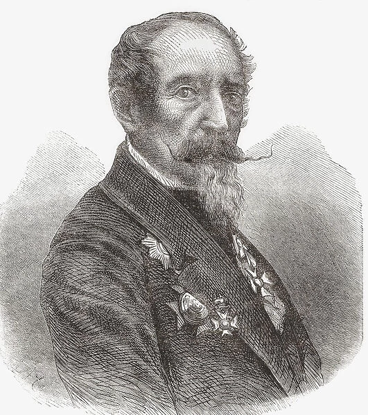 Horace Vernet. Full name Emile Jean-Horace Vernet, 1789 - 1863. French artist. After an engraving in the Illustrated London News, January 31, 1863 from a photograph by Nadar; Illustration