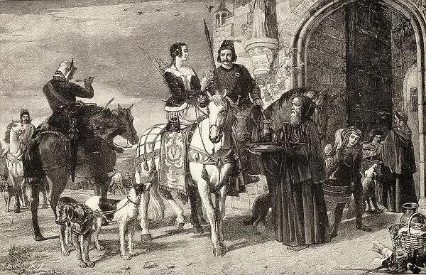 Hunting Party Refreshing: Scene At The Gate Of A Monastery. From The Picture By J. R. Herbert