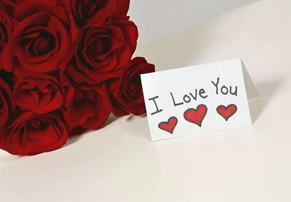 I Love You Card Beside Roses
