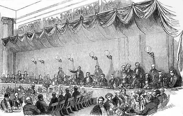 The Illustrated London News Etching From 1853. The Banquet For Mr Ingersoll, american Minister In Manchester Town Hall